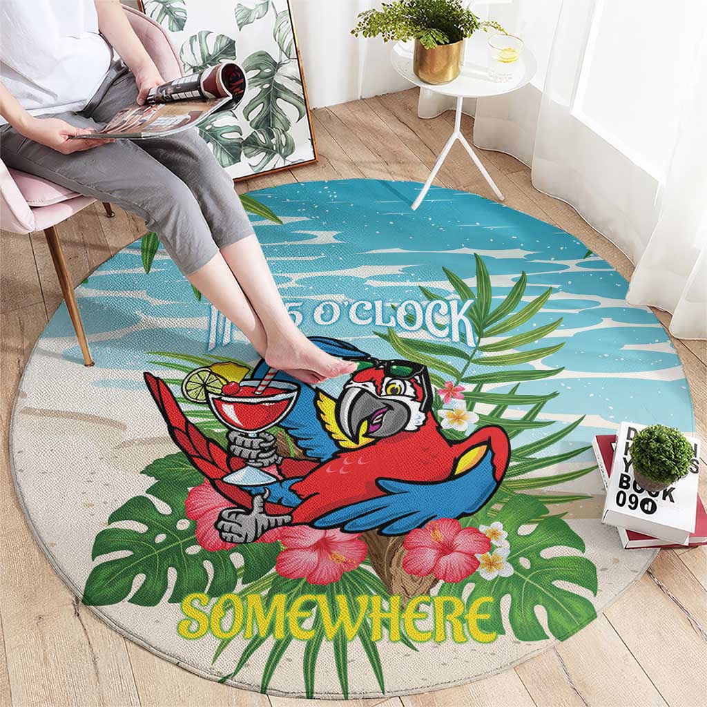 Guyana Christmas Round Carpet Chilling Macaw It's 5 o'clock Somewhere - Wonder Print Shop