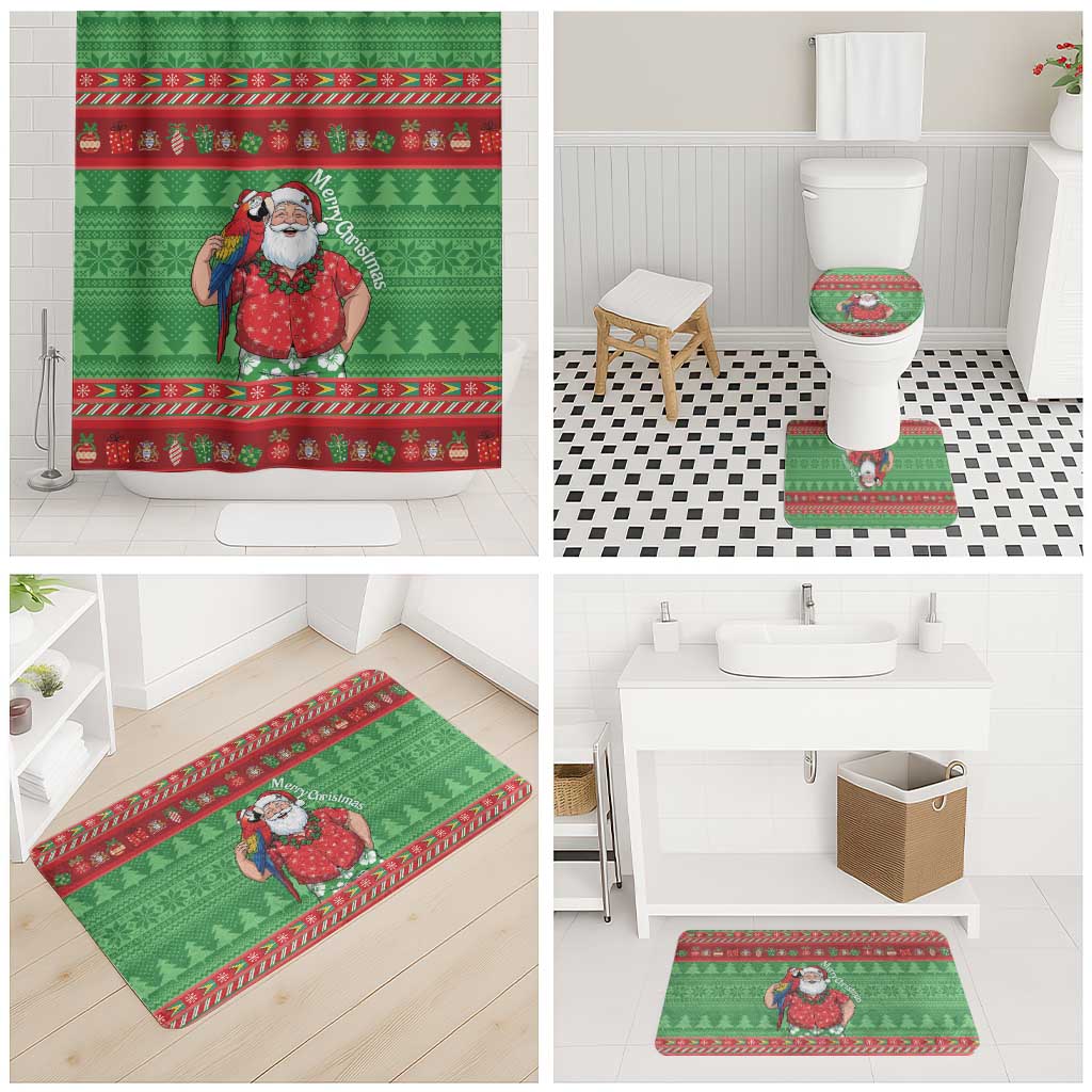 Guyana Christmas Bathroom Set Santa With Macaw Parrot Merry Xmas - Wonder Print Shop