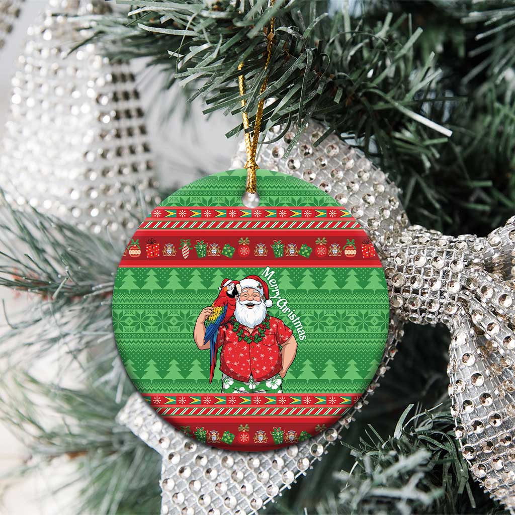 Guyana Christmas Ceramic Ornament Santa With Macaw Parrot Merry Xmas - Wonder Print Shop