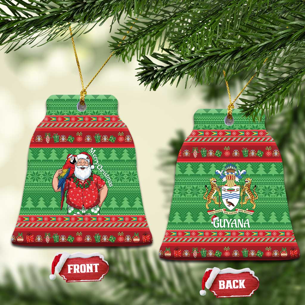 Guyana Christmas Ceramic Ornament Santa With Macaw Parrot Merry Xmas - Wonder Print Shop