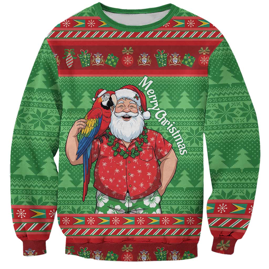 Guyana Christmas Sweatshirt Santa With Macaw Parrot Merry Xmas - Wonder Print Shop