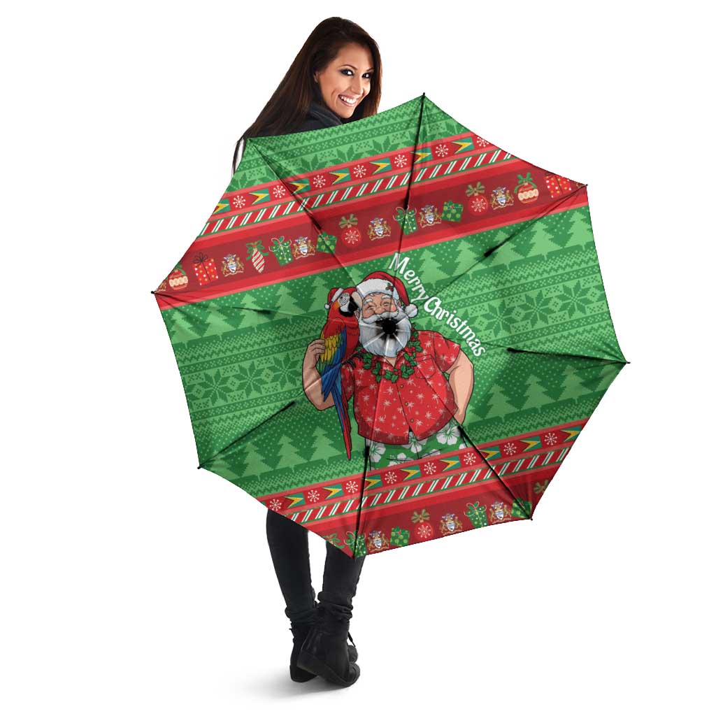 Guyana Christmas Umbrella Santa With Macaw Parrot Merry Xmas - Wonder Print Shop