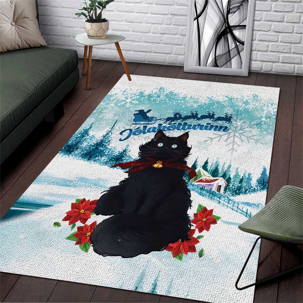 Iceland Yule Cat Christmas Area Rug Jolakotturinn With Poinsettia - Winter Vibes - Wonder Print Shop