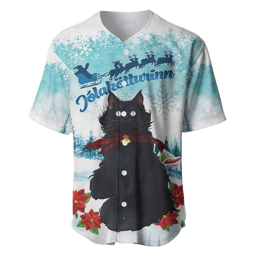 Iceland Yule Cat Christmas Baseball Jersey Jolakotturinn With Poinsettia - Winter Vibes - Wonder Print Shop