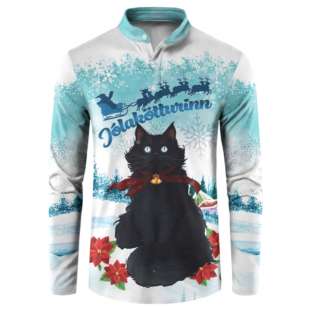 Iceland Yule Cat Christmas Button Sweatshirt Jolakotturinn With Poinsettia - Winter Vibes - Wonder Print Shop