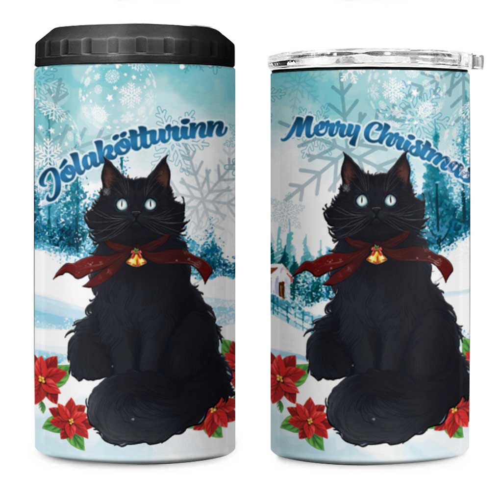 Iceland Yule Cat Christmas 4 in 1 Can Cooler Tumbler Jolakotturinn With Poinsettia - Winter Vibes - Wonder Print Shop