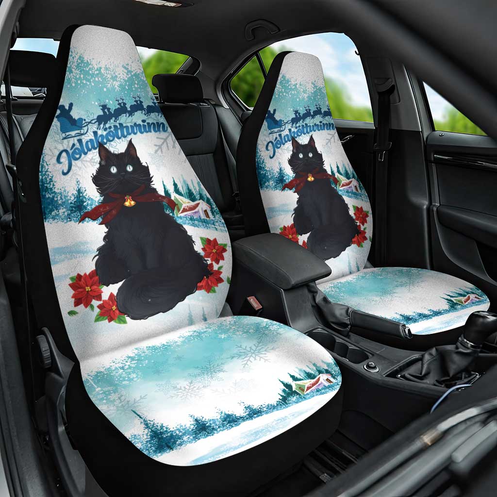 Iceland Yule Cat Christmas Car Seat Cover Jolakotturinn With Poinsettia - Winter Vibes