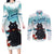 Iceland Yule Cat Christmas Couples Matching Long Sleeve Bodycon Dress and Long Sleeve Button Shirt Jolakotturinn With Poinsettia - Winter Vibes - Wonder Print Shop