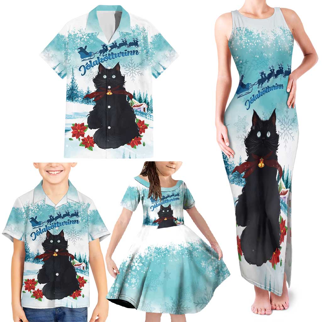 Iceland Yule Cat Christmas Family Matching Tank Maxi Dress and Hawaiian Shirt Jolakotturinn With Poinsettia - Winter Vibes - Wonder Print Shop