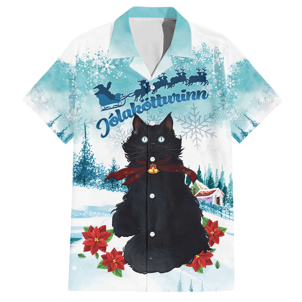 Iceland Yule Cat Christmas Hawaiian Shirt Jolakotturinn With Poinsettia - Winter Vibes - Wonder Print Shop