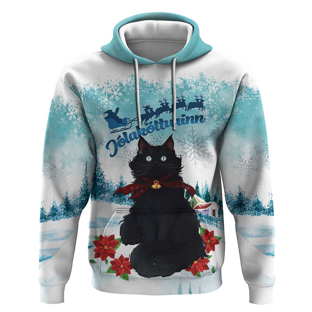 Iceland Yule Cat Christmas Hoodie Jolakotturinn With Poinsettia - Winter Vibes - Wonder Print Shop