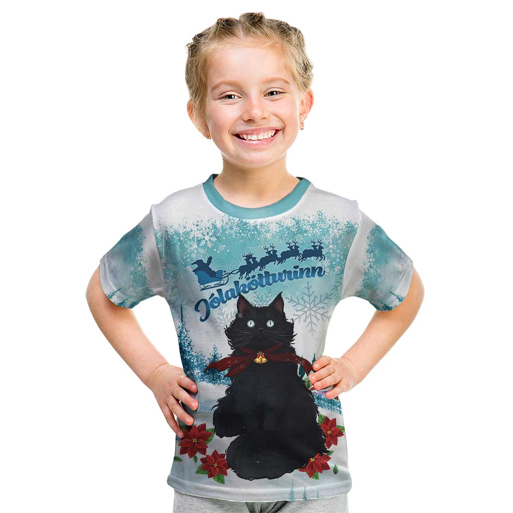 Iceland Yule Cat Christmas Kid T Shirt Jolakotturinn With Poinsettia - Winter Vibes - Wonder Print Shop