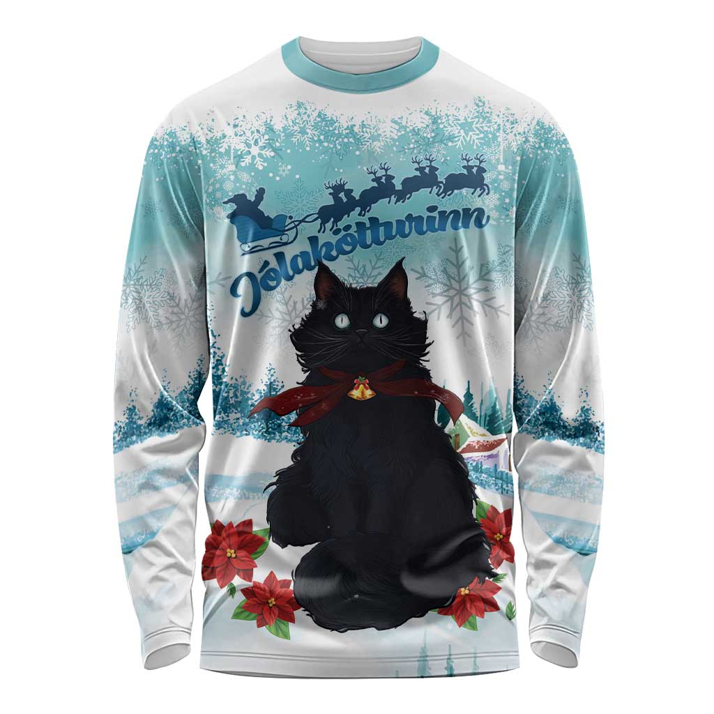 Iceland Yule Cat Christmas Long Sleeve Shirt Jolakotturinn With Poinsettia - Winter Vibes - Wonder Print Shop