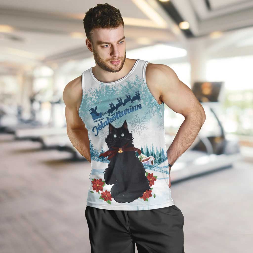 Iceland Yule Cat Christmas Men Tank Top Jolakotturinn With Poinsettia - Winter Vibes - Wonder Print Shop