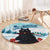 Iceland Yule Cat Christmas Round Carpet Jolakotturinn With Poinsettia - Winter Vibes