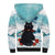 Iceland Yule Cat Christmas Sherpa Hoodie Jolakotturinn With Poinsettia - Winter Vibes