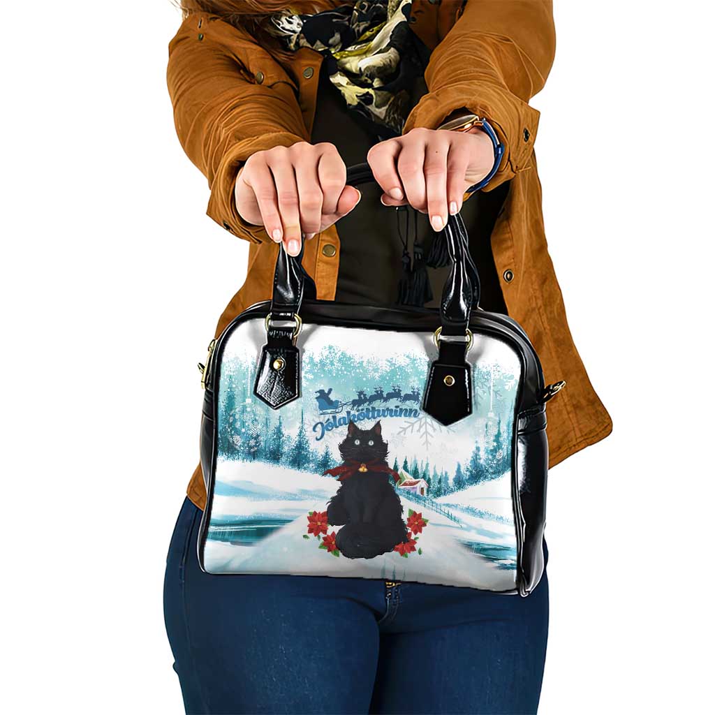 Iceland Yule Cat Christmas Shoulder Handbag Jolakotturinn With Poinsettia - Winter Vibes