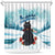 Iceland Yule Cat Christmas Shower Curtain Jolakotturinn With Poinsettia - Winter Vibes