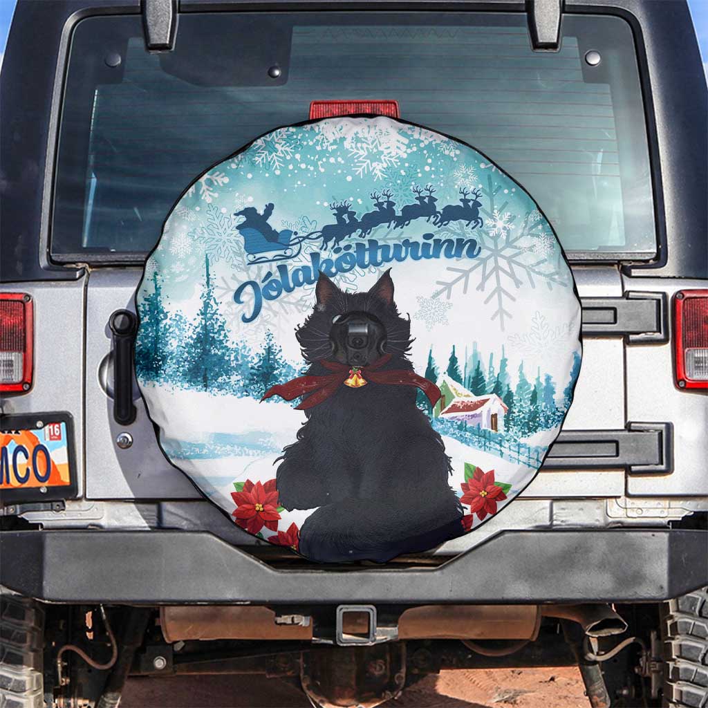 Iceland Yule Cat Christmas Spare Tire Cover Jolakotturinn With Poinsettia - Winter Vibes