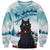 Iceland Yule Cat Christmas Sweatshirt Jolakotturinn With Poinsettia - Winter Vibes