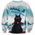 Iceland Yule Cat Christmas Sweatshirt Jolakotturinn With Poinsettia - Winter Vibes