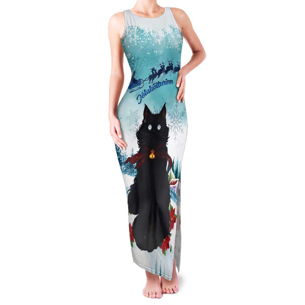 Iceland Yule Cat Christmas Tank Maxi Dress Jolakotturinn With Poinsettia - Winter Vibes