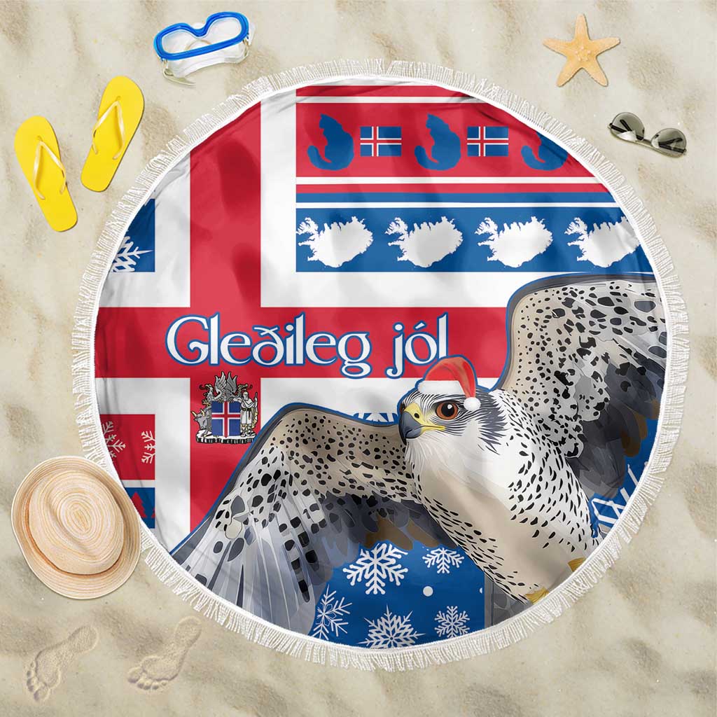 Iceland Christmas Beach Blanket Gyrfalcon Santa Merry Xmas - Wonder Print Shop