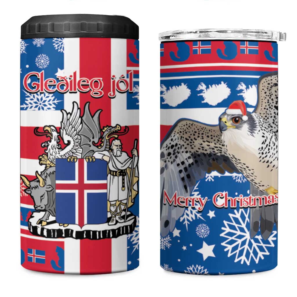 Iceland Christmas 4 in 1 Can Cooler Tumbler Gyrfalcon Santa Merry Xmas - Wonder Print Shop