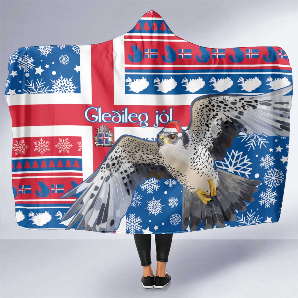 Iceland Christmas Hooded Blanket Gyrfalcon Santa Merry Xmas