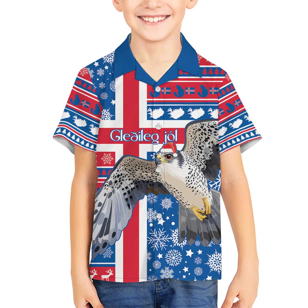 Iceland Christmas Kid Hawaiian Shirt Gyrfalcon Santa Merry Xmas - Wonder Print Shop