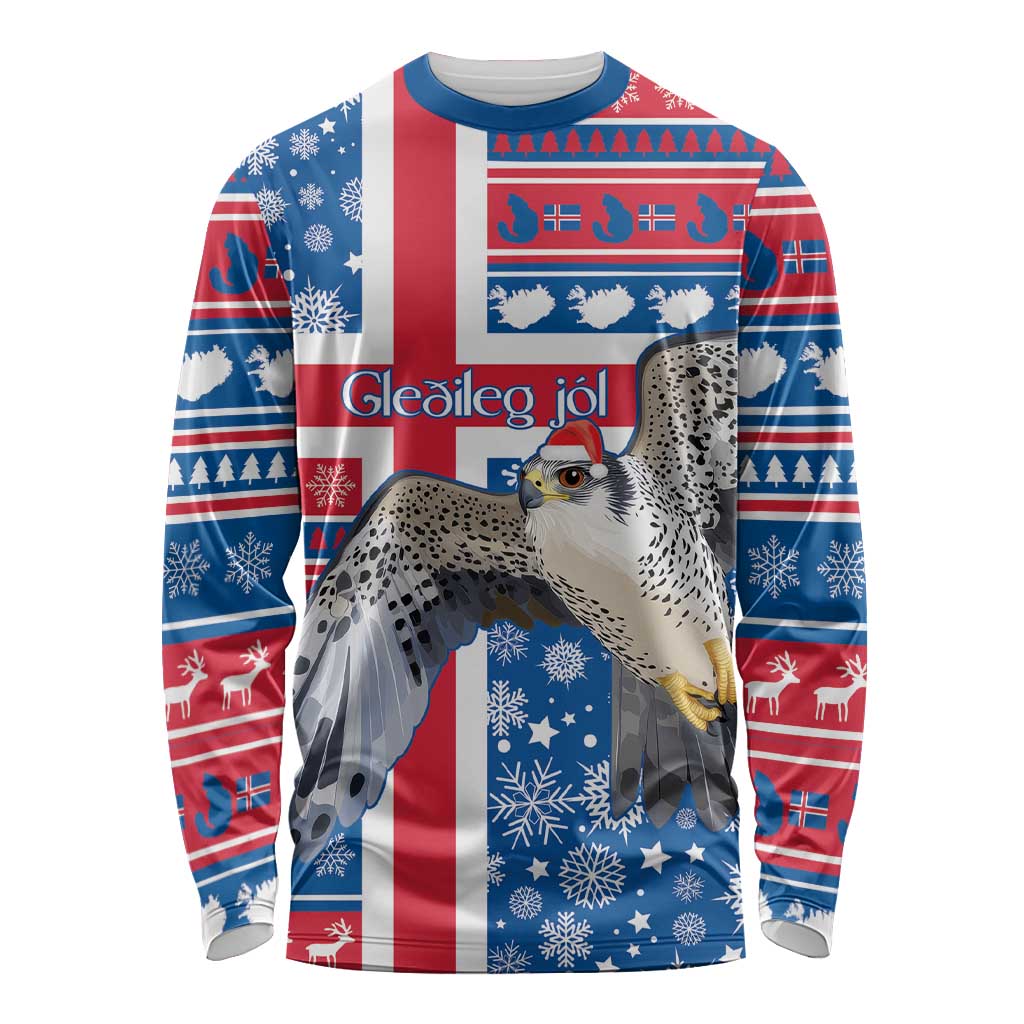 Iceland Christmas Long Sleeve Shirt Gyrfalcon Santa Merry Xmas - Wonder Print Shop