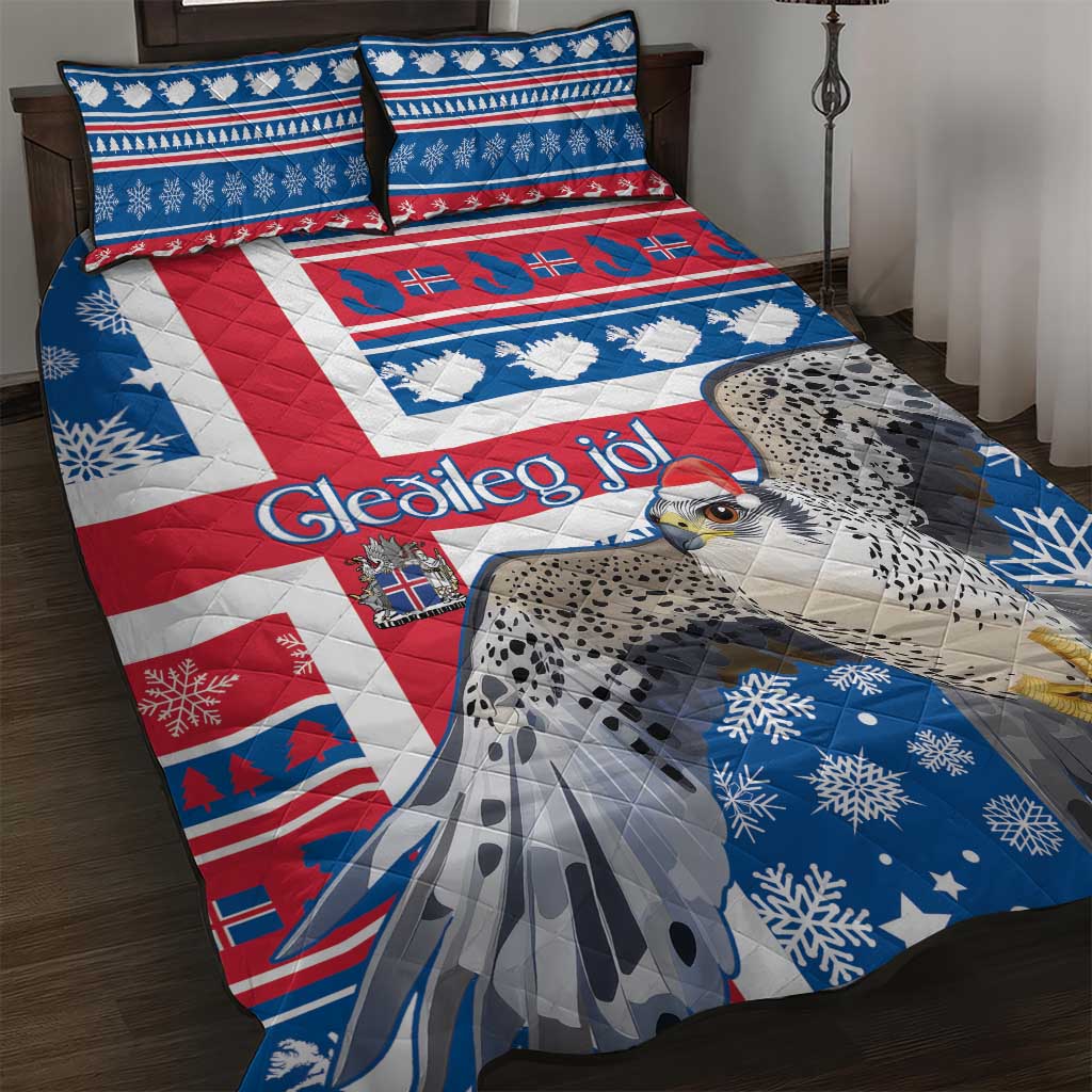 Iceland Christmas Quilt Bed Set Gyrfalcon Santa Merry Xmas - Wonder Print Shop