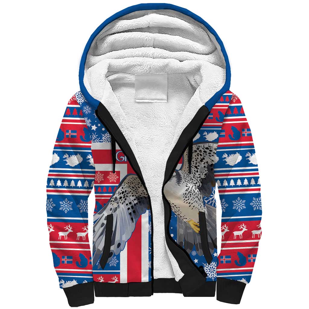 Iceland Christmas Sherpa Hoodie Gyrfalcon Santa Merry Xmas