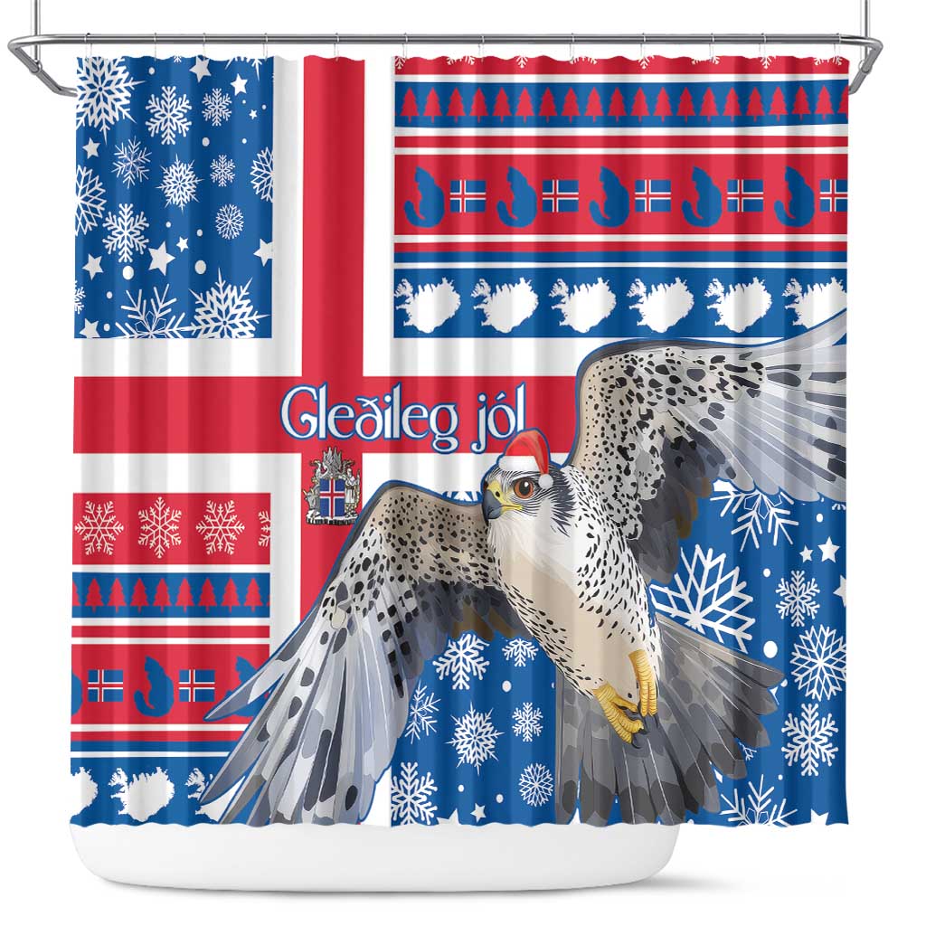 Iceland Christmas Shower Curtain Gyrfalcon Santa Merry Xmas