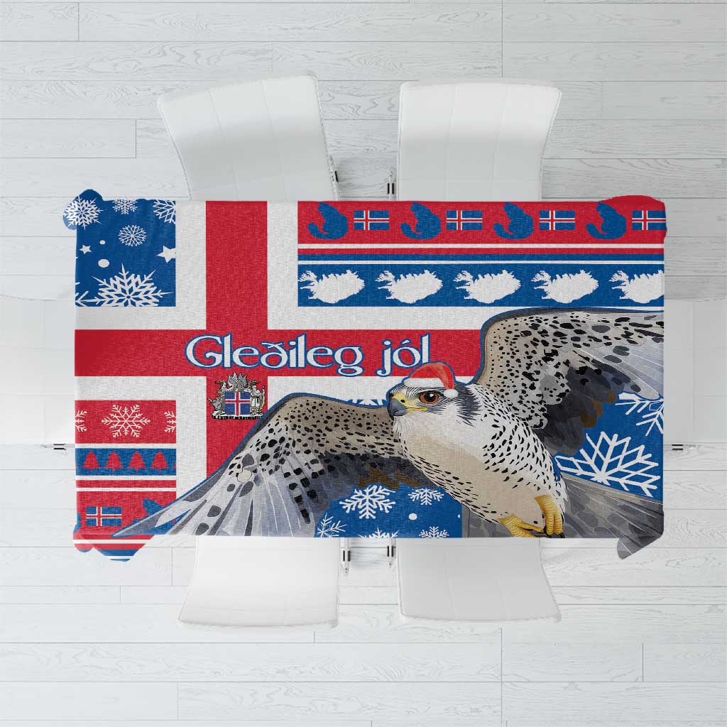 Iceland Christmas Tablecloth Gyrfalcon Santa Merry Xmas