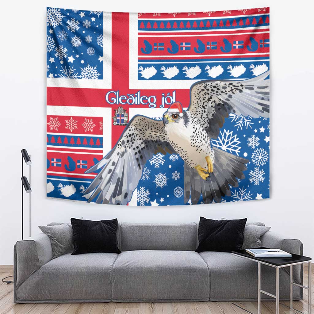 Iceland Christmas Tapestry Gyrfalcon Santa Merry Xmas