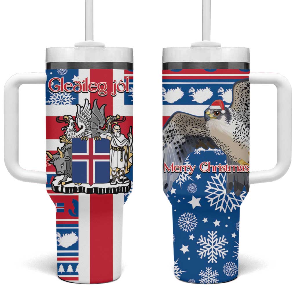 Iceland Christmas Tumbler With Handle Gyrfalcon Santa Merry Xmas