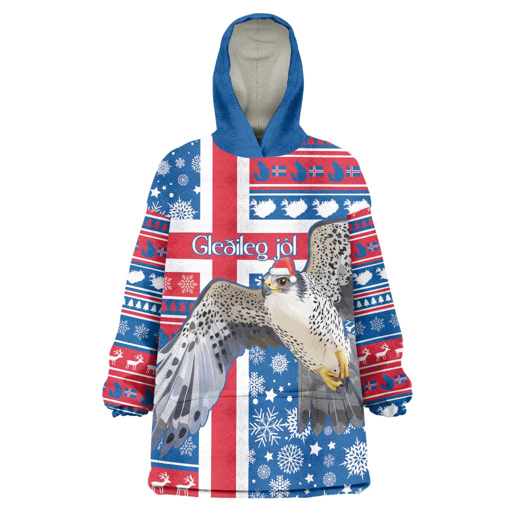 Iceland Christmas Wearable Blanket Hoodie Gyrfalcon Santa Merry Xmas