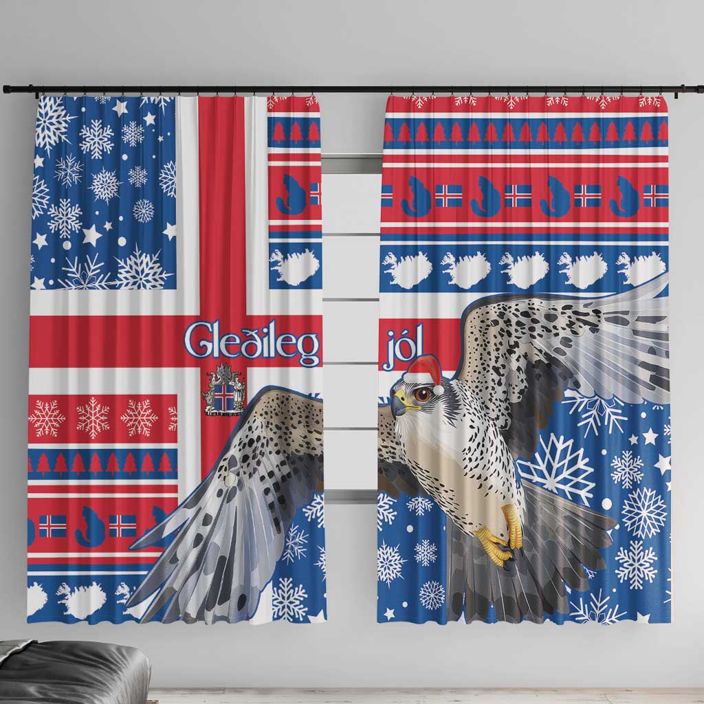 Iceland Christmas Window Curtain Gyrfalcon Santa Merry Xmas