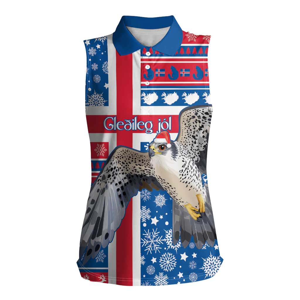 Iceland Christmas Women Sleeveless Polo Shirt Gyrfalcon Santa Merry Xmas