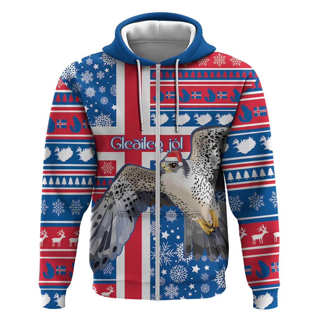 Iceland Christmas Zip Hoodie Gyrfalcon Santa Merry Xmas