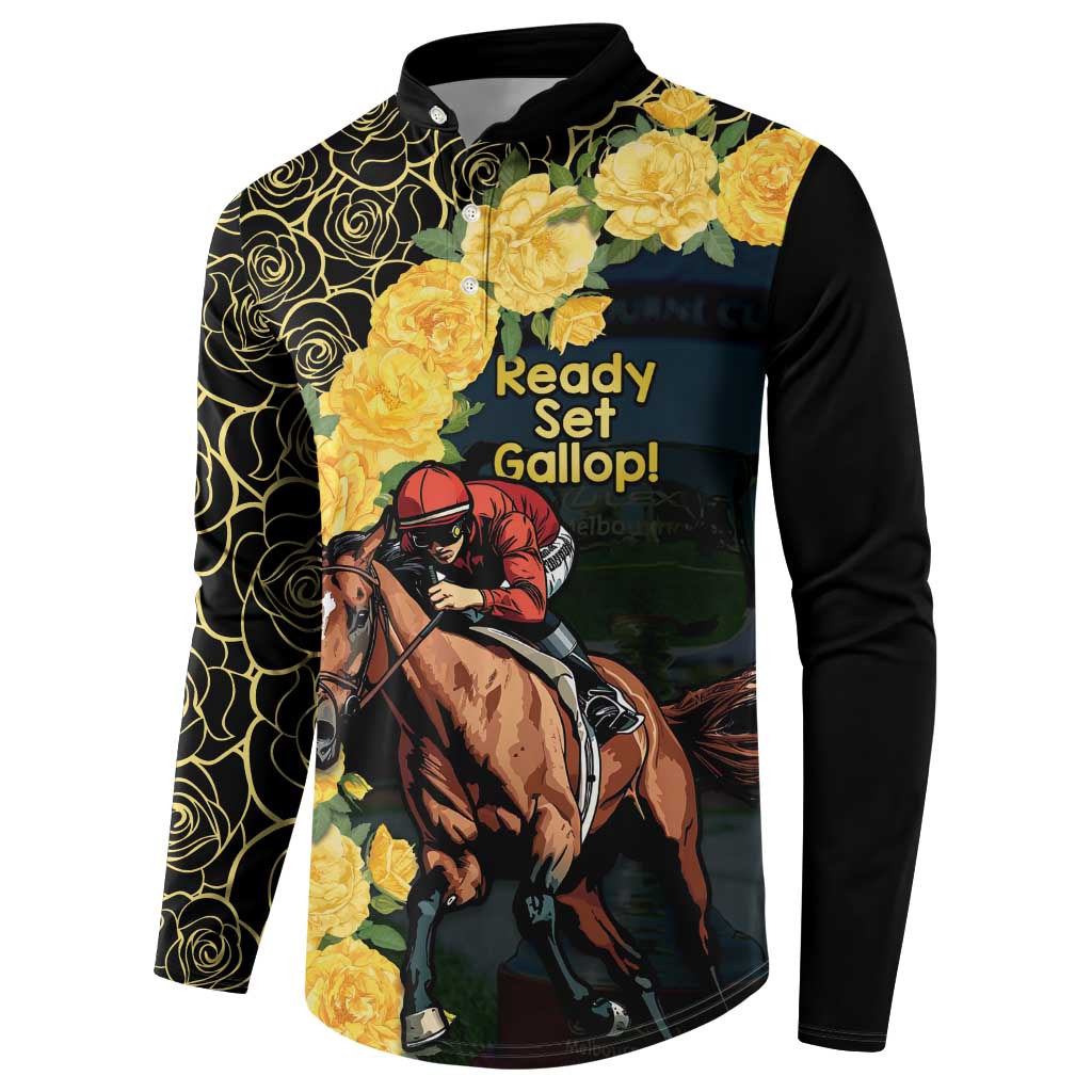 Melbourne Horse Racing Button Sweatshirt Yellow Roses - Ready Set Gallop! - Wonder Print Shop