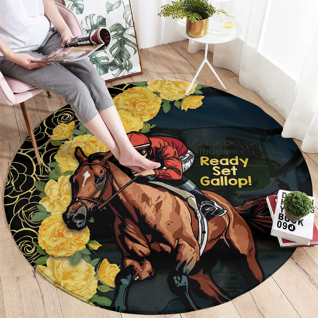 Melbourne Horse Racing Round Carpet Yellow Roses - Ready Set Gallop! - Wonder Print Shop