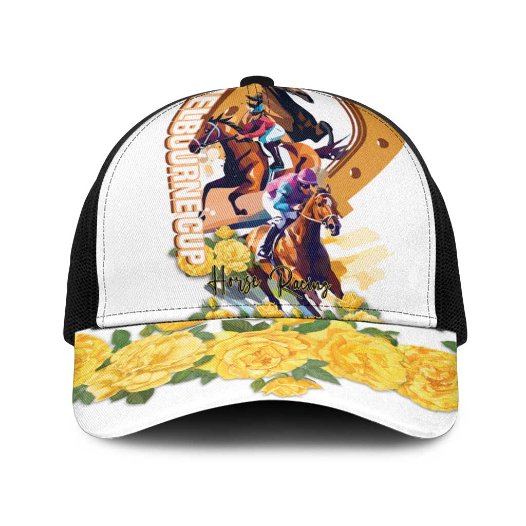 Melbourne Cup Australia Baseball Net Cap Horse Racing Horseshoe Mix Yellow Roses - Wonder Print Shop