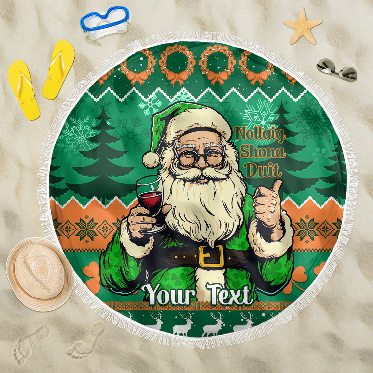 Personalised Ireland Christmas Beach Blanket Irish Santa Claus Nollaig Shona Duit - Wonder Print Shop