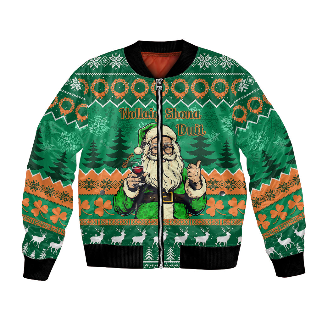 Personalised Ireland Christmas Bomber Jacket Irish Santa Claus Nollaig Shona Duit - Wonder Print Shop