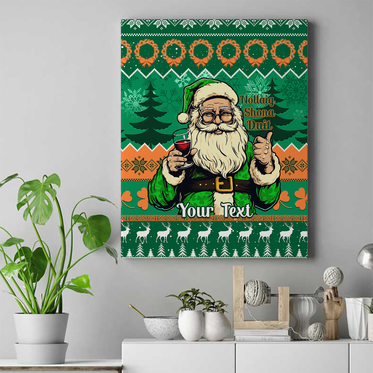 Personalised Ireland Christmas Canvas Wall Art Irish Santa Claus Nollaig Shona Duit - Wonder Print Shop