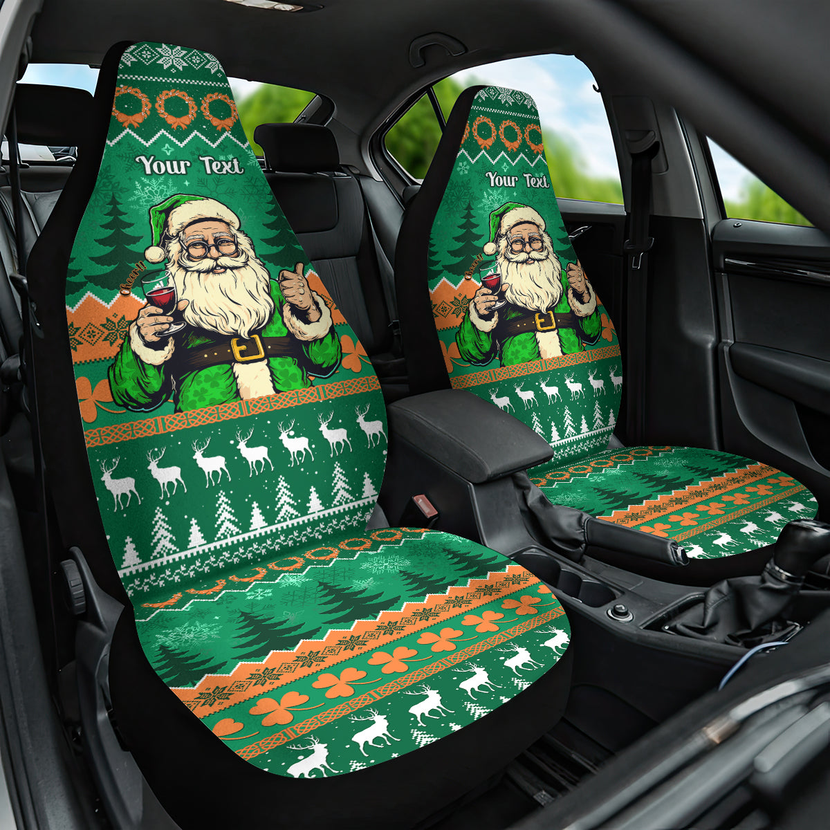 Personalised Ireland Christmas Car Seat Cover Irish Santa Claus Nollaig Shona Duit - Wonder Print Shop