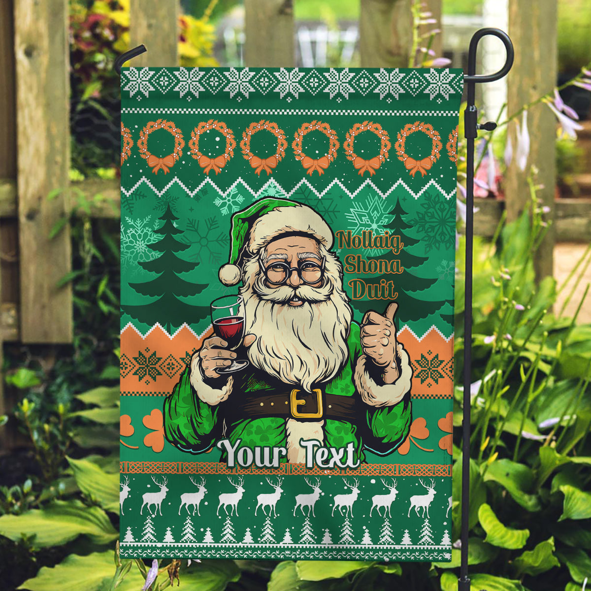 Personalised Ireland Christmas Garden Flag Irish Santa Claus Nollaig Shona Duit - Wonder Print Shop