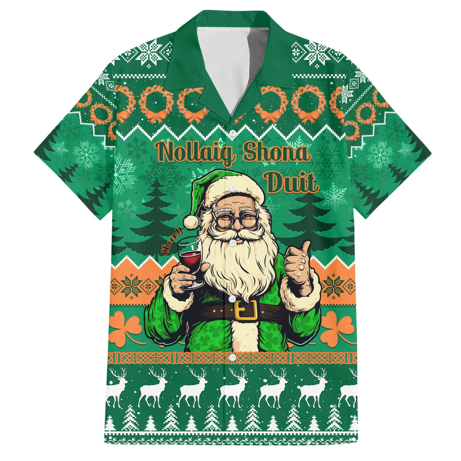 Personalised Ireland Christmas Hawaiian Shirt Irish Santa Claus Nollaig Shona Duit - Wonder Print Shop